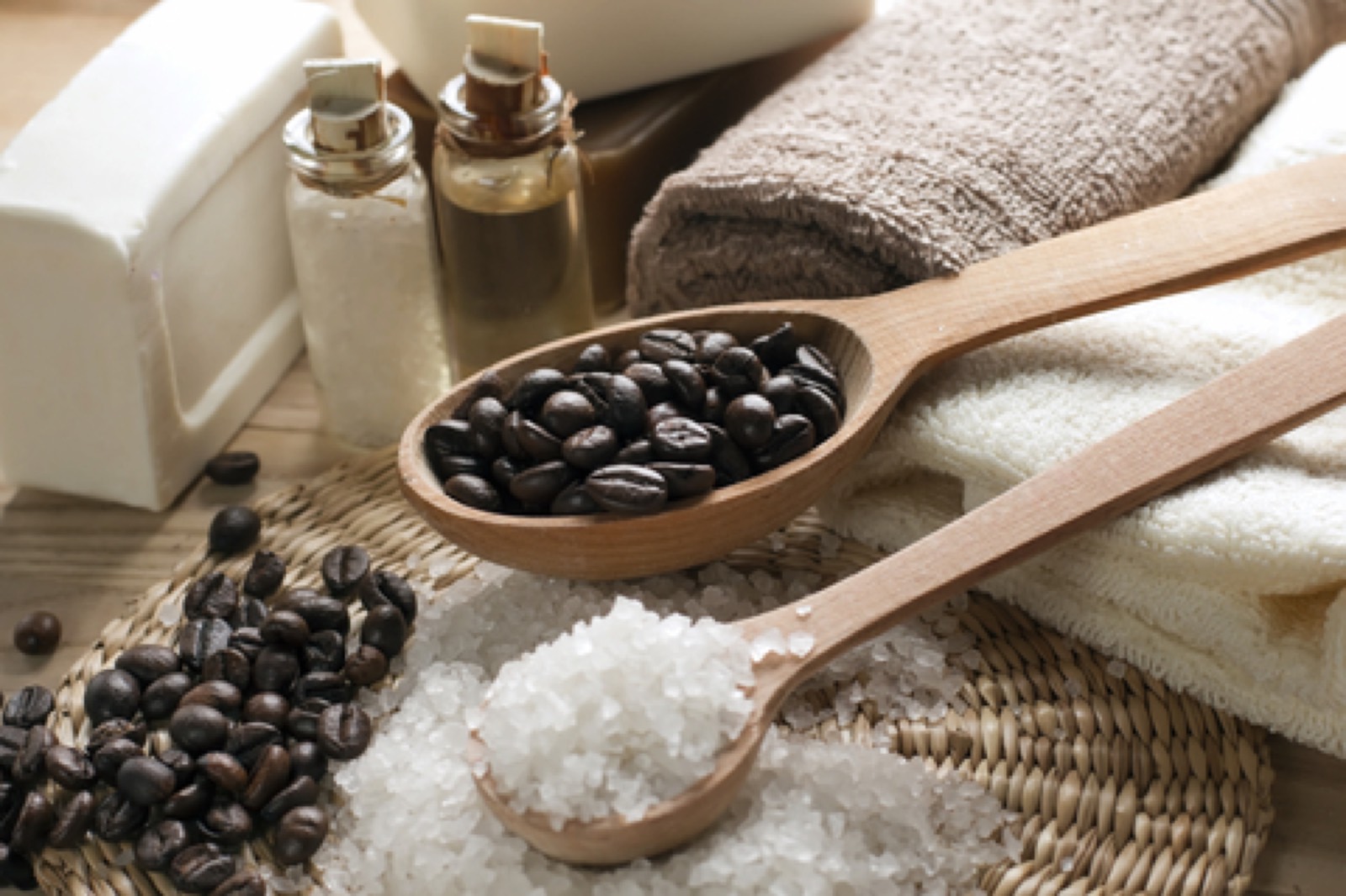 Coffee bean spa scrub setup
